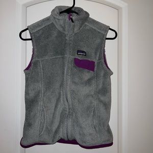 Patagonia Re Tool High Pile Fleece Gray and Purple Zip
Up Vest